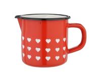  Emajl lonec s kljunom 10cm / 750ml / rdeč s srčki / emajl