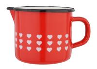  Emajl lonec s kljunom 12cm / 1,2l / rdeč s srčki / emajl