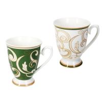 Brandani Set lonček Filo d'Oro 8,5xh11cm / belo-zelen / 2 kos / porcelan