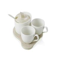 Brandani 3-delni set skodelici za kavo + sladkornica na bambusovem podstavku 13x13,5xh10cm