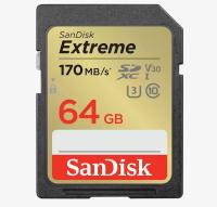SanDisk SDXC 64GB EXTREME, 170/80 MB/s, UHS-1, C10, U3, V30