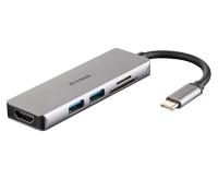 D-Link  5-v-1 razdelilnik USB-C z bralnikom kartic HDMI in SD / microSD