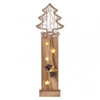 LED božična jelka lesena, 48 cm, 2x AA, notranja, topla bela, časovnik