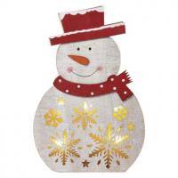 LED božični snežak lesen, 30 cm, 2x AAA, notranji, topla bela, časovnik