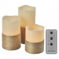 LED dekoracija – 3x voščena svečka z vrvico, 3x 3x AAA, notranja, vintage, upravljalnik