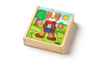 Lesene puzzle medvedka z obleko, 18 kosov, Woody